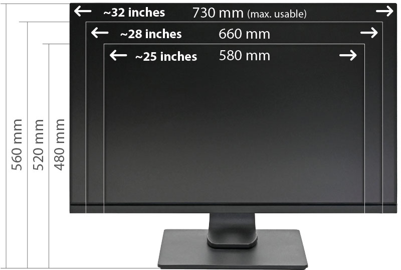 Monitor FlexCases usable dimensions